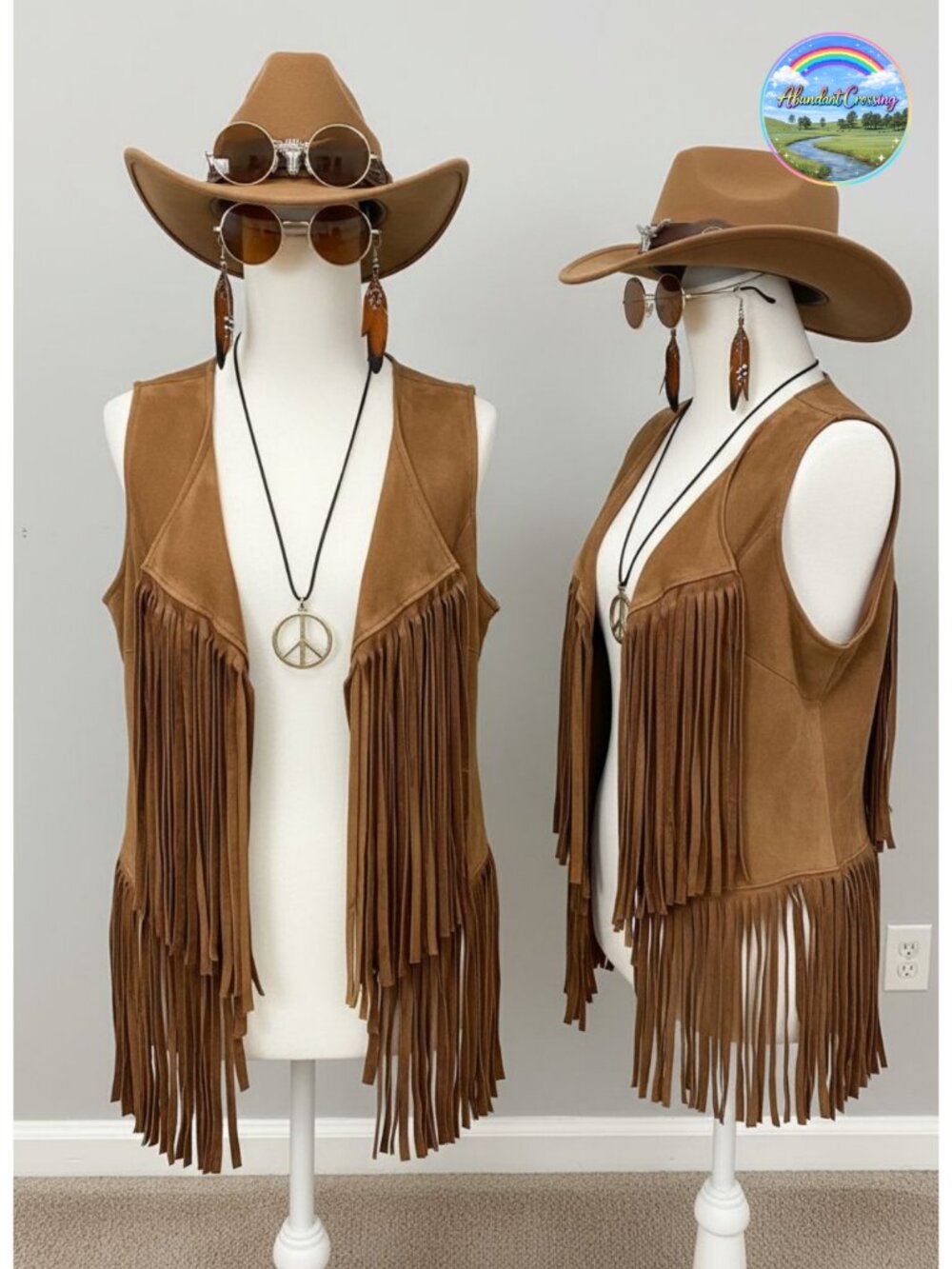 Western Cowgirl Costume Set Fringe Vest Wool Felt Hat 6 Piece 70s Hippie Outfit